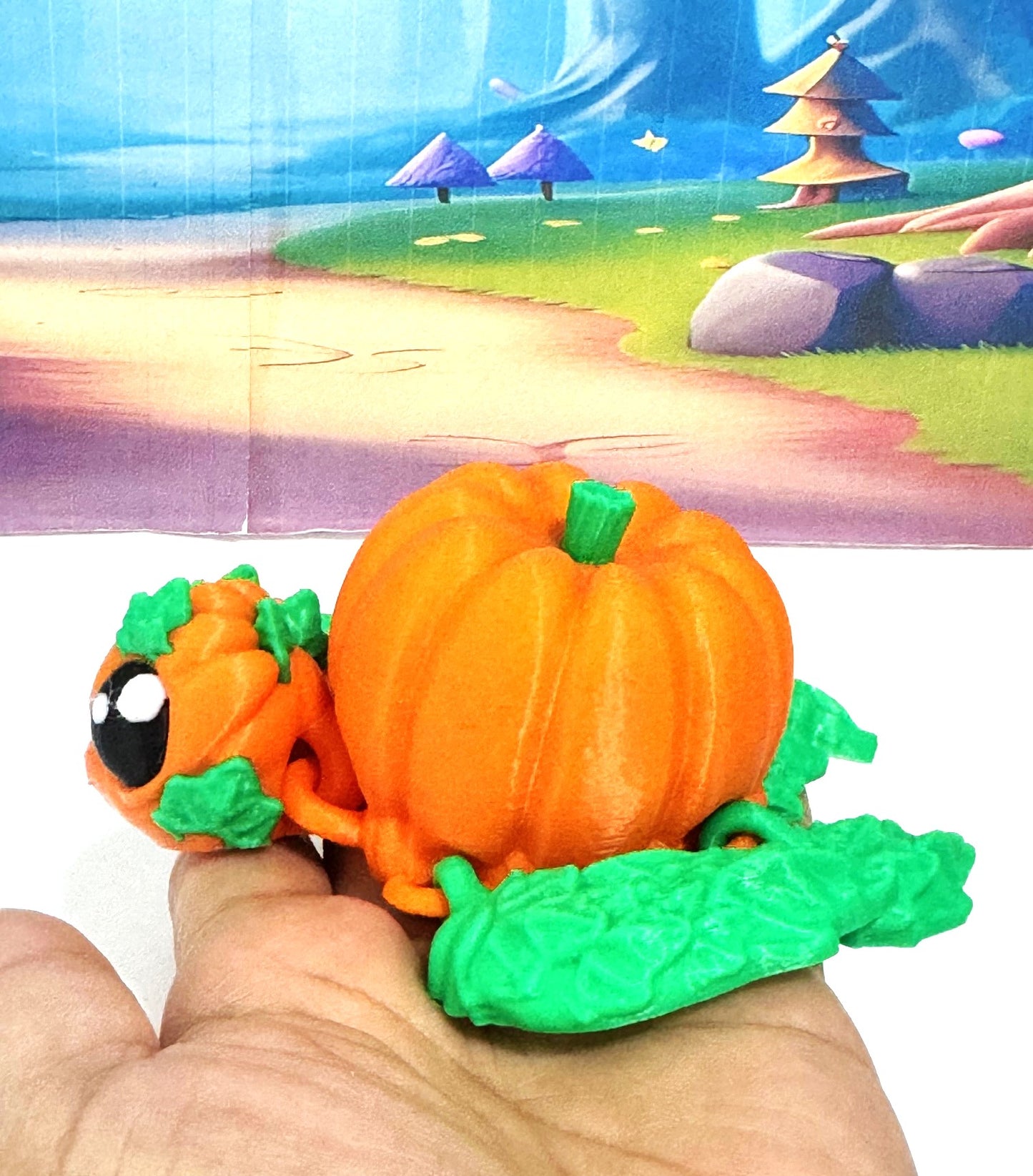 Cute Articulating Pumpkin Turtle, 3" Fall Halloween Decor Desk Decor Fidget ADHD Toy, Pumpkin Turtle Fall Decor - APT001-BG