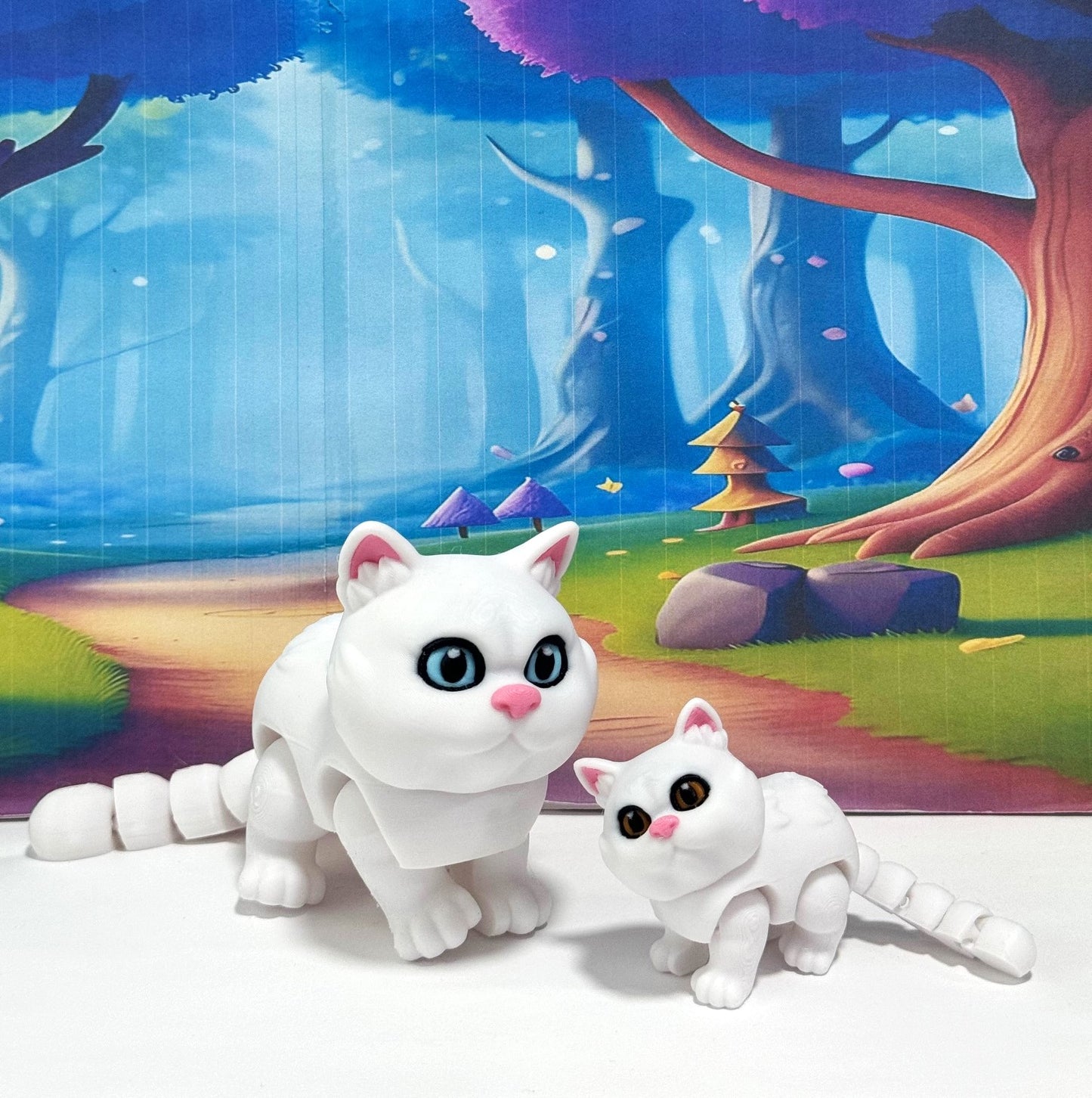 Cute Articulated British Shorthair Cat, 3D Printed Mother and Child Cat Fidget Toy, Gift for Cat Lovers - ABSHC-MC-White