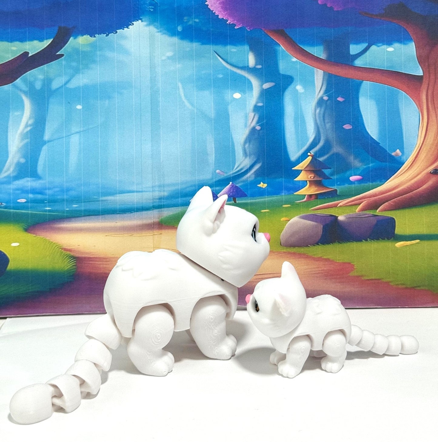 Cute Articulated British Shorthair Cat, 3D Printed Mother and Child Cat Fidget Toy, Gift for Cat Lovers - ABSHC-MC-White