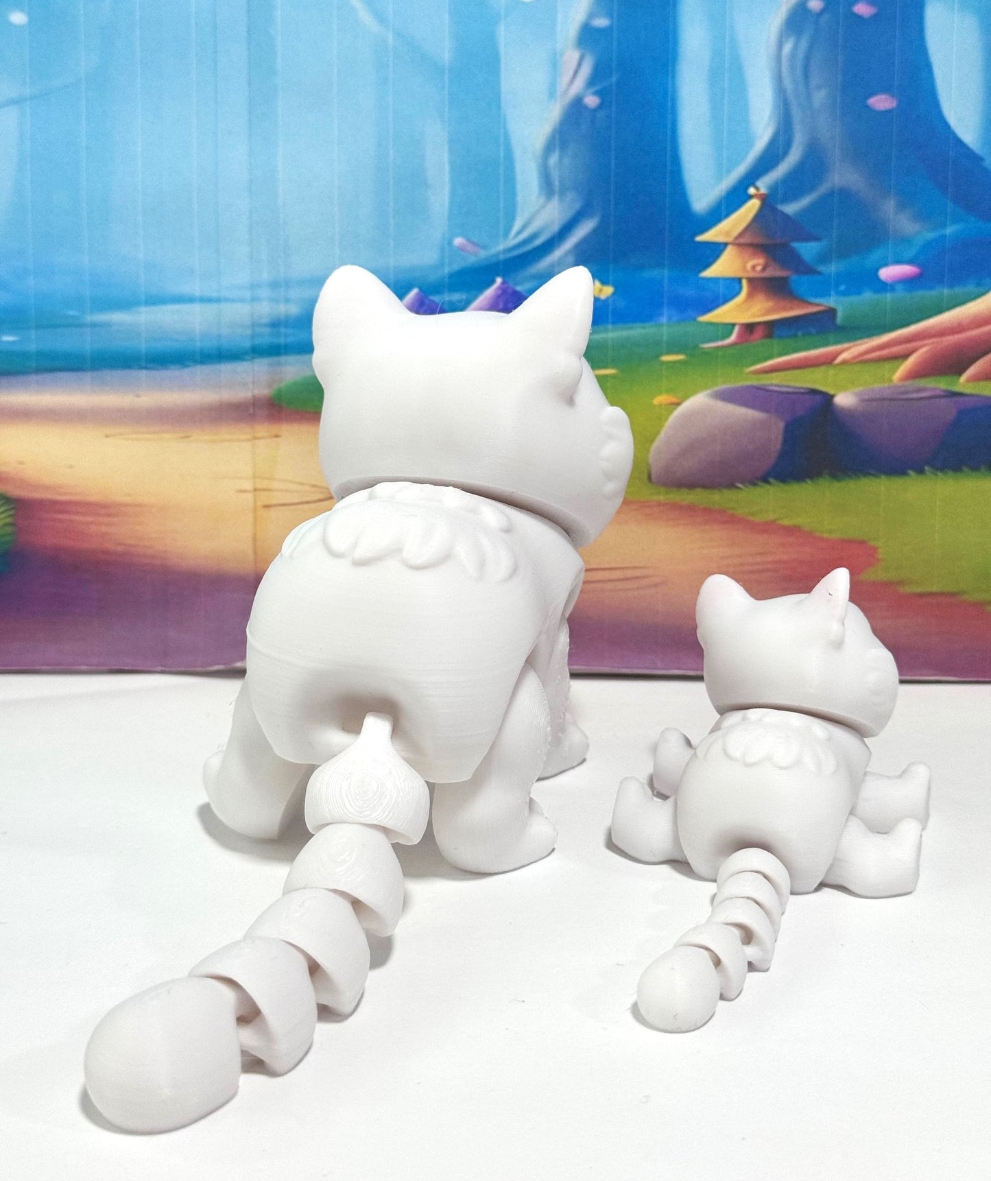 Cute Articulated British Shorthair Cat, 3D Printed Mother and Child Cat Fidget Toy, Gift for Cat Lovers - ABSHC-MC-White