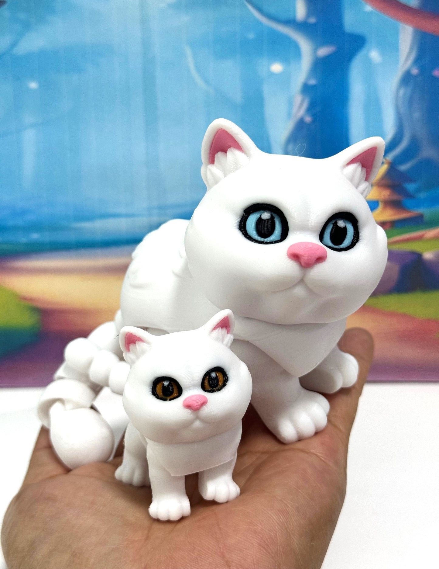 Cute Articulated British Shorthair Cat, 3D Printed Mother and Child Cat Fidget Toy, Gift for Cat Lovers - ABSHC-MC-White