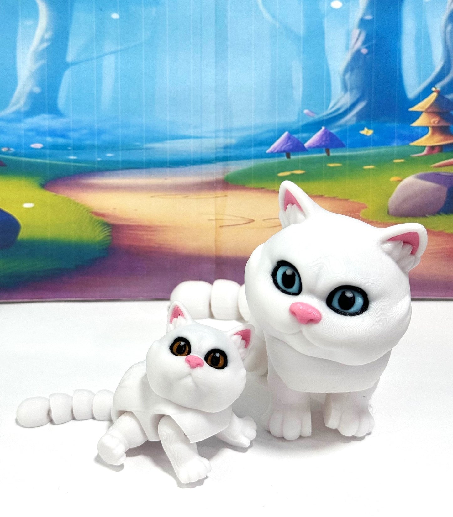 Cute Articulated British Shorthair Cat, 3D Printed Mother and Child Cat Fidget Toy, Gift for Cat Lovers - ABSHC-MC-White