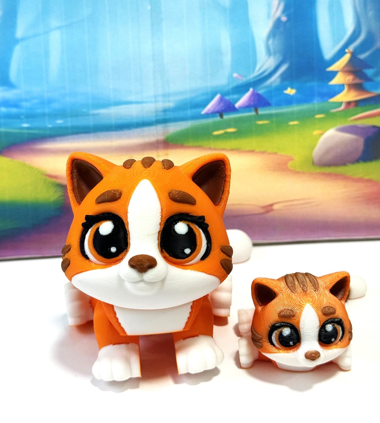 Cute Articulated Ginger Cat, 3D Printed Mother and Child Cat Fidget Toy, Gift for Cat Lovers - AGC001
