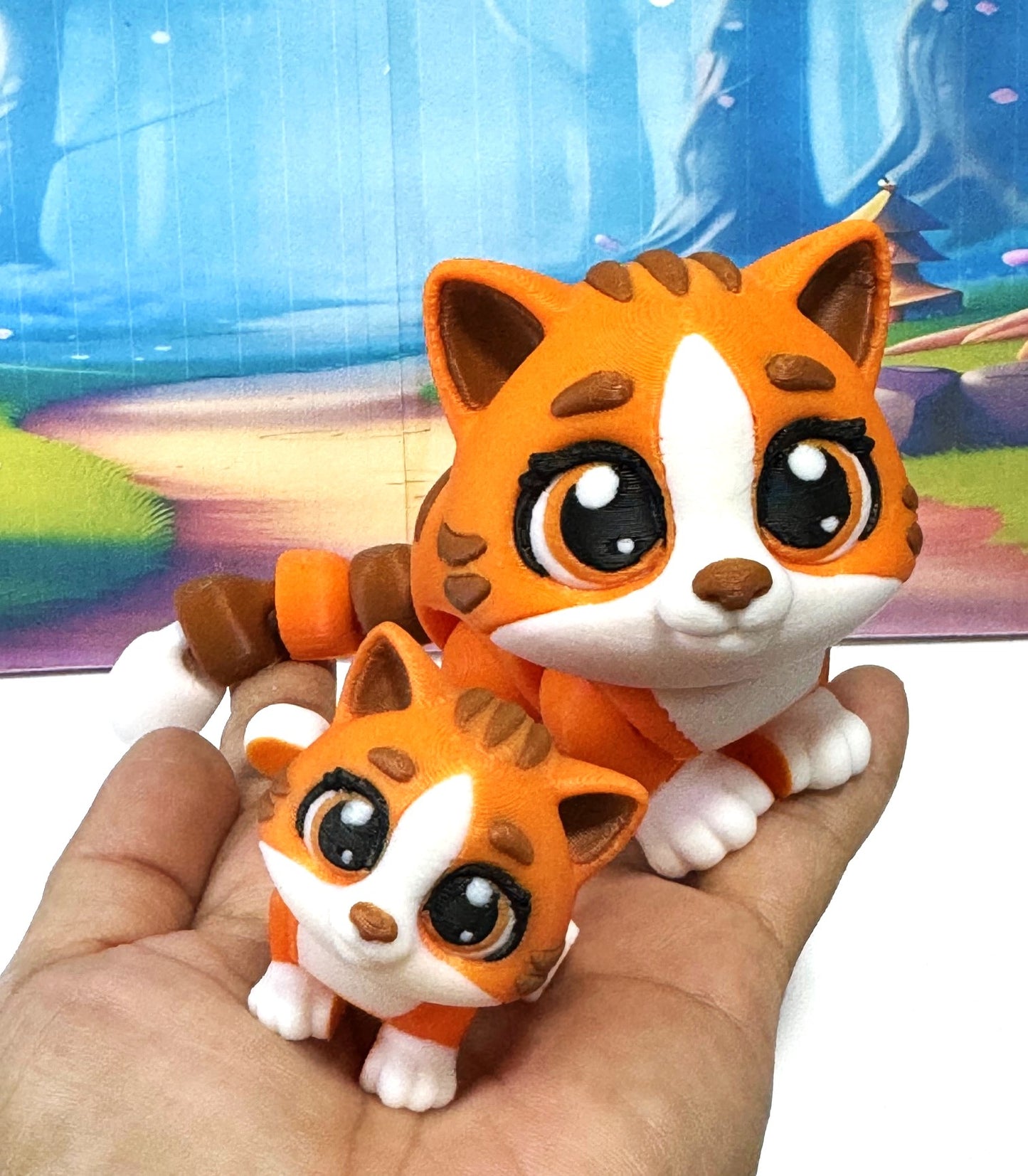 Cute Articulated Ginger Cat, 3D Printed Mother and Child Cat Fidget Toy, Gift for Cat Lovers - AGC001