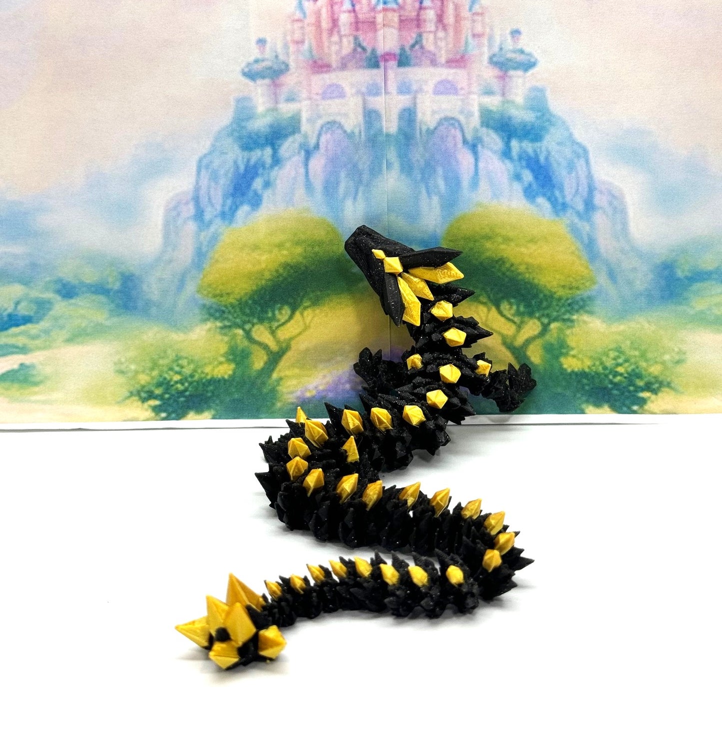 3D Printed Dragon, Articulated Black and Gold Crystal Dragon, Fidget ADHD Dragon Toy - D065-DR