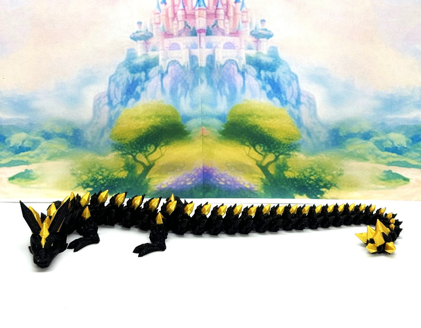 3D Printed Dragon, Articulated Black and Gold Crystal Dragon, Fidget ADHD Dragon Toy - D065-DR