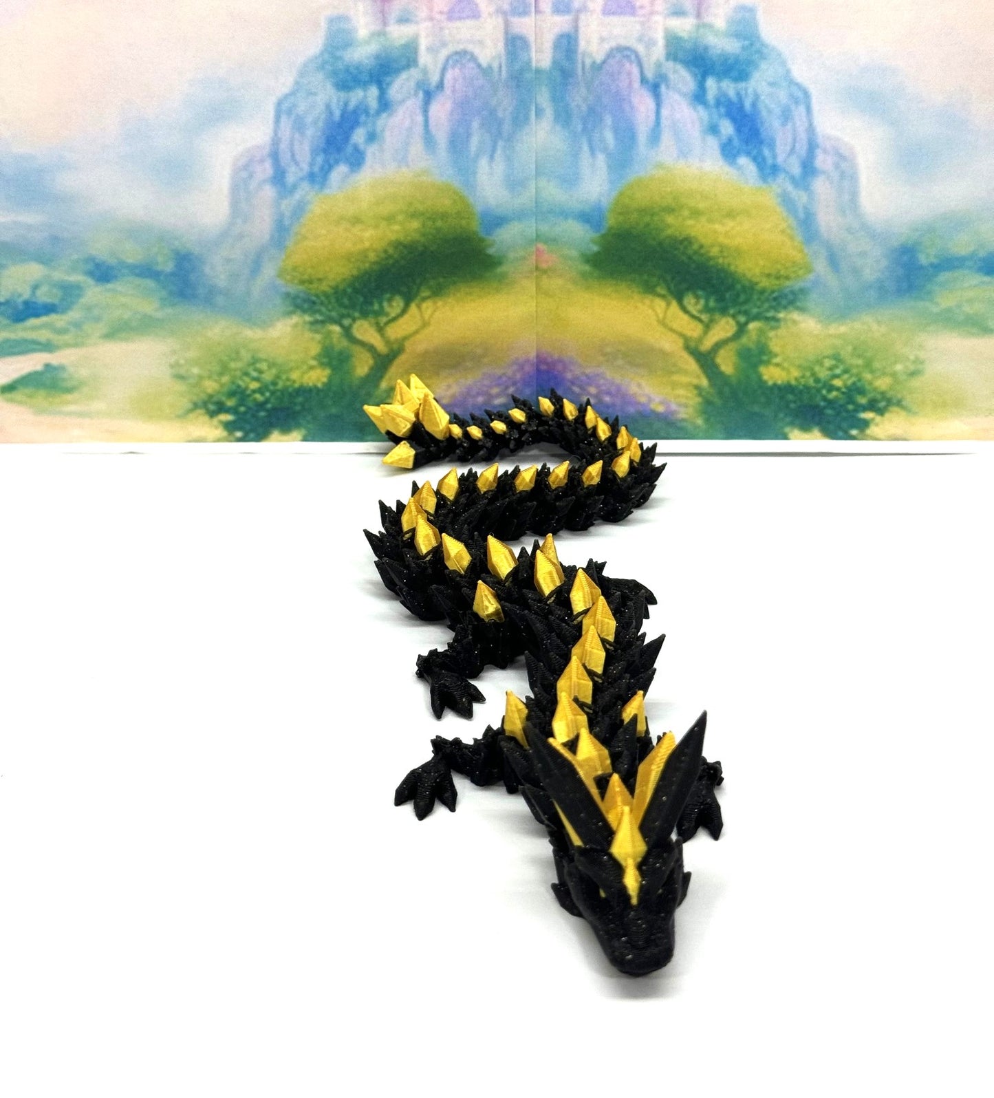 3D Printed Dragon, Articulated Black and Gold Crystal Dragon, Fidget ADHD Dragon Toy - D065-DR