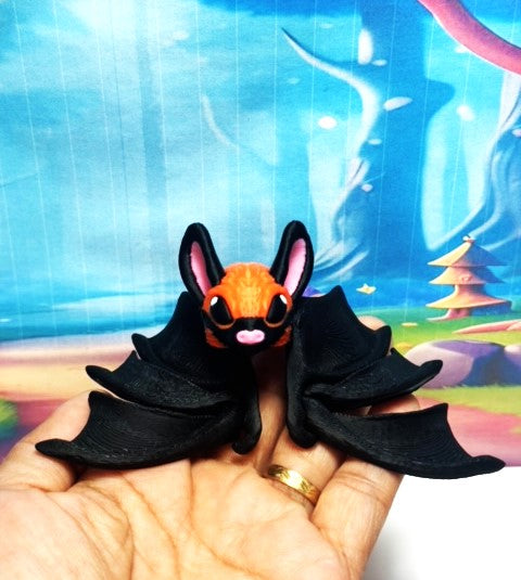 Articulated Bat, 3D Printed Bat, Cinderbat for Halloween Decor, Black and Orange Spooky Poseable Trick or Treat Bats