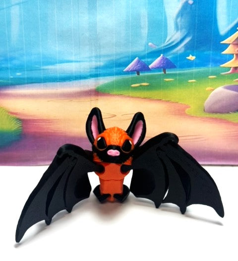 Articulated Bat, 3D Printed Bat, Cinderbat for Halloween Decor, Black and Orange Spooky Poseable Trick or Treat Bats