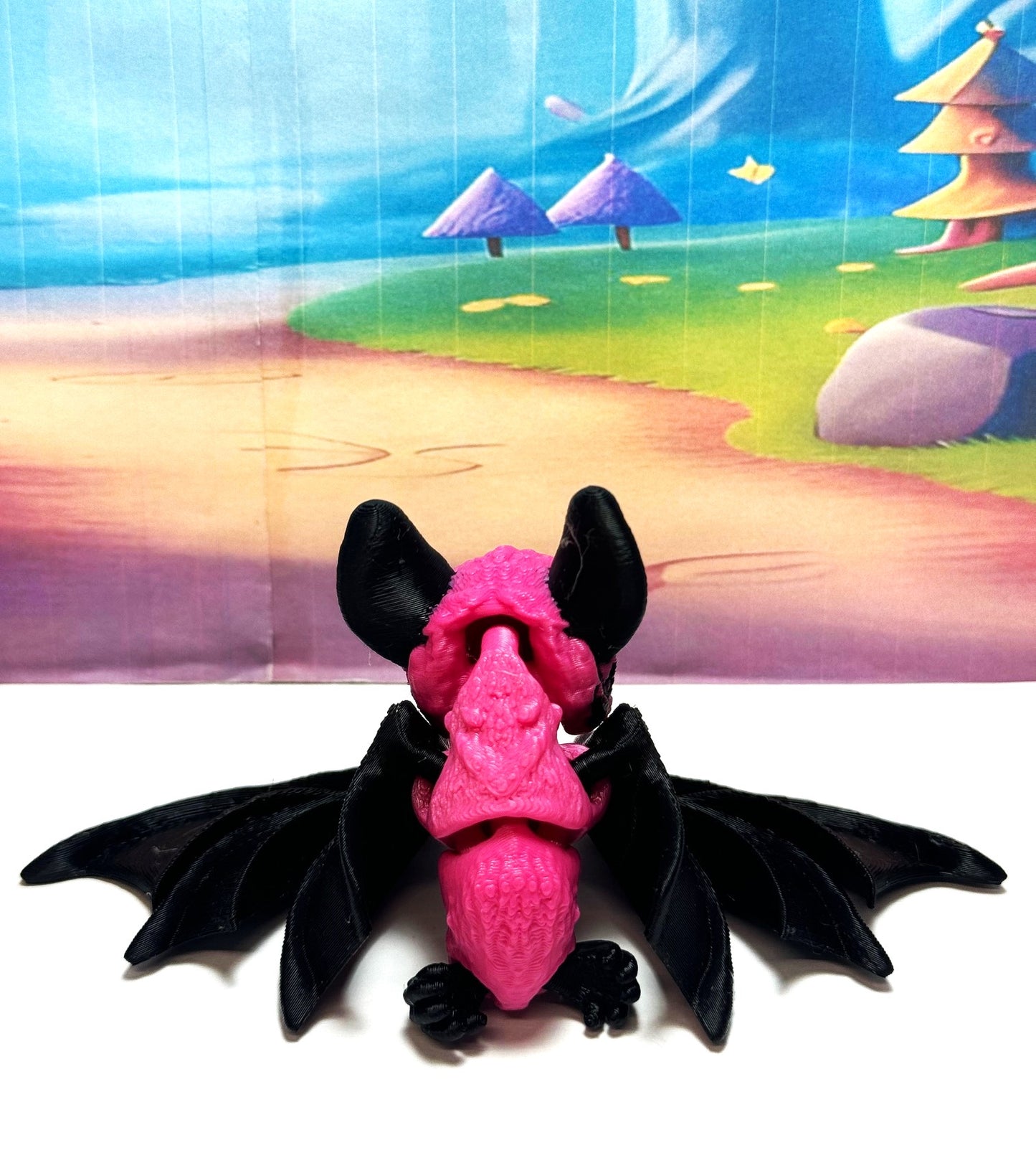 3D Printed Bat, Articulated Cinderbat for Halloween Decor, Black and Magenta Spooky Poseable rick or Treat Bats.