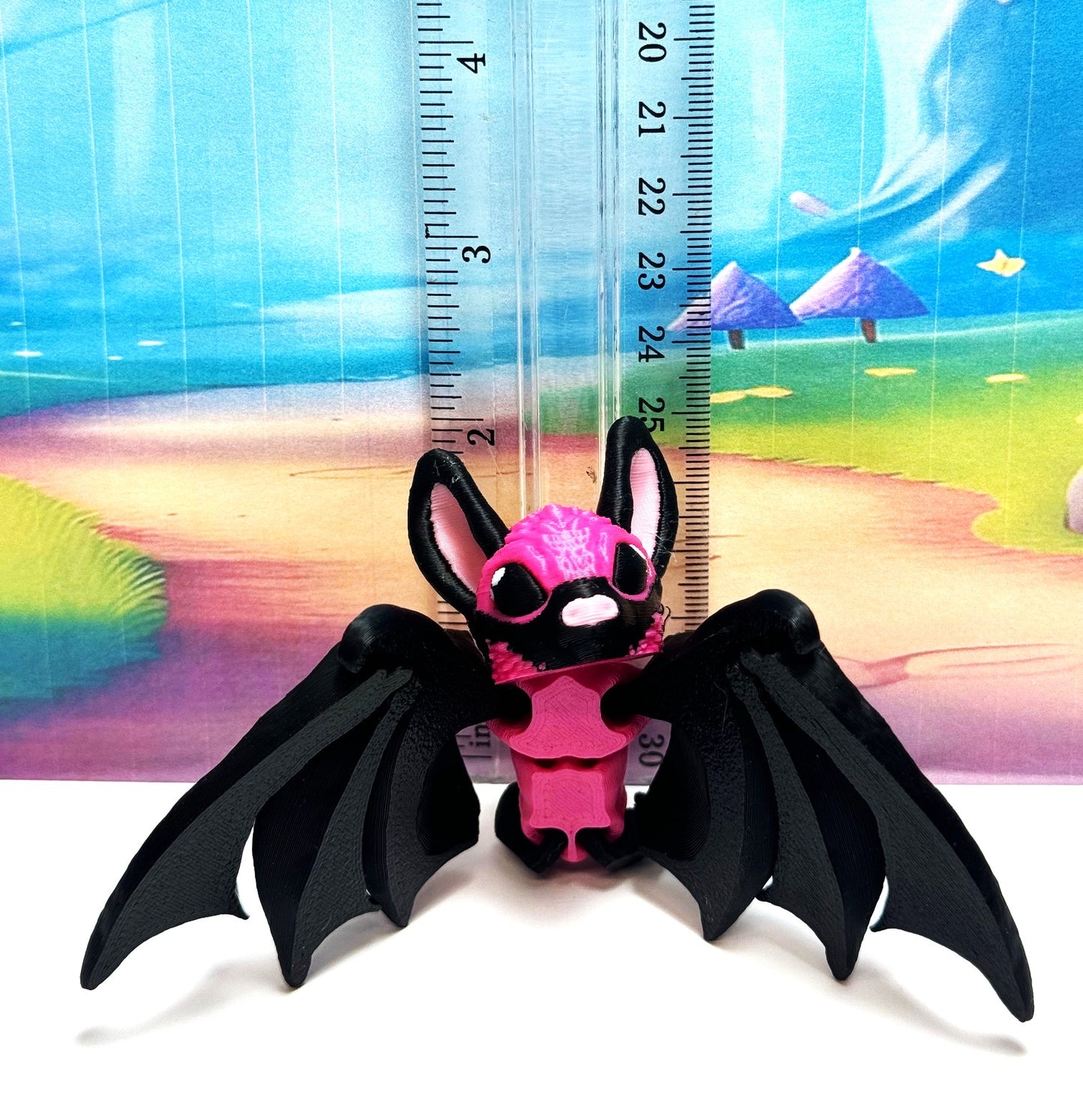 3D Printed Bat, Articulated Cinderbat for Halloween Decor, Black and Magenta Spooky Poseable rick or Treat Bats.