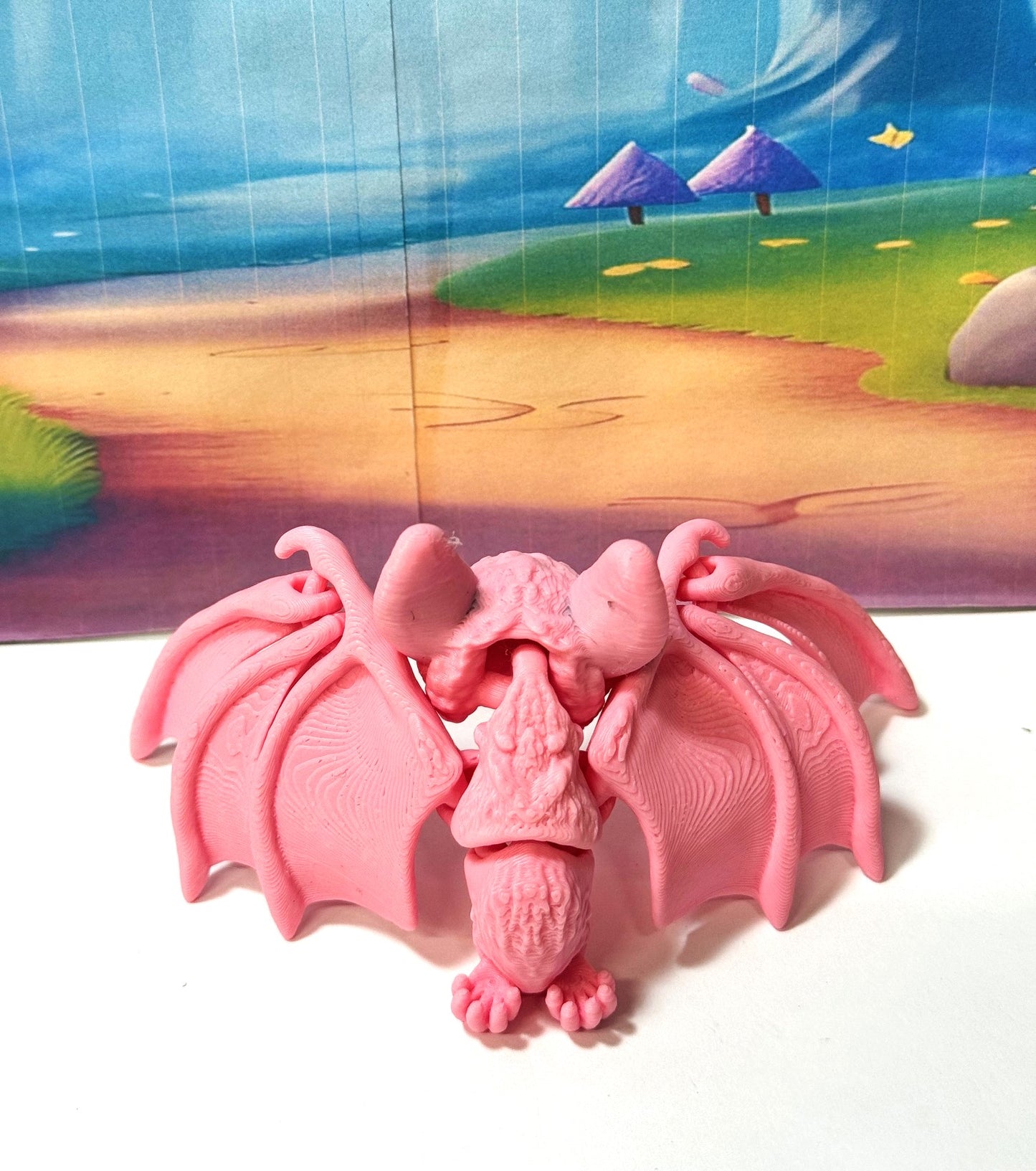 Pink Articulated Cinderbat for Halloween Decor, 3D Printed Bat, Poseable Fidget Trick or Treat Mini Bats