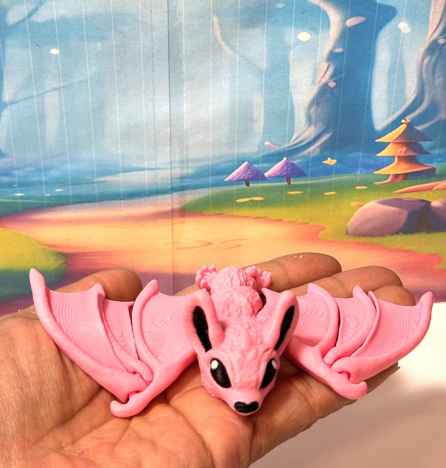 Pink Articulated Cinderbat for Halloween Decor, 3D Printed Bat, Poseable Fidget Trick or Treat Mini Bats