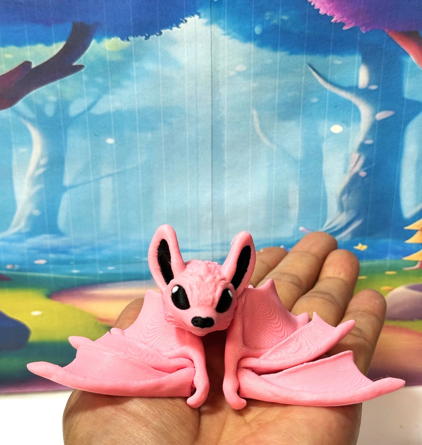 Pink Articulated Cinderbat for Halloween Decor, 3D Printed Bat, Poseable Fidget Trick or Treat Mini Bats