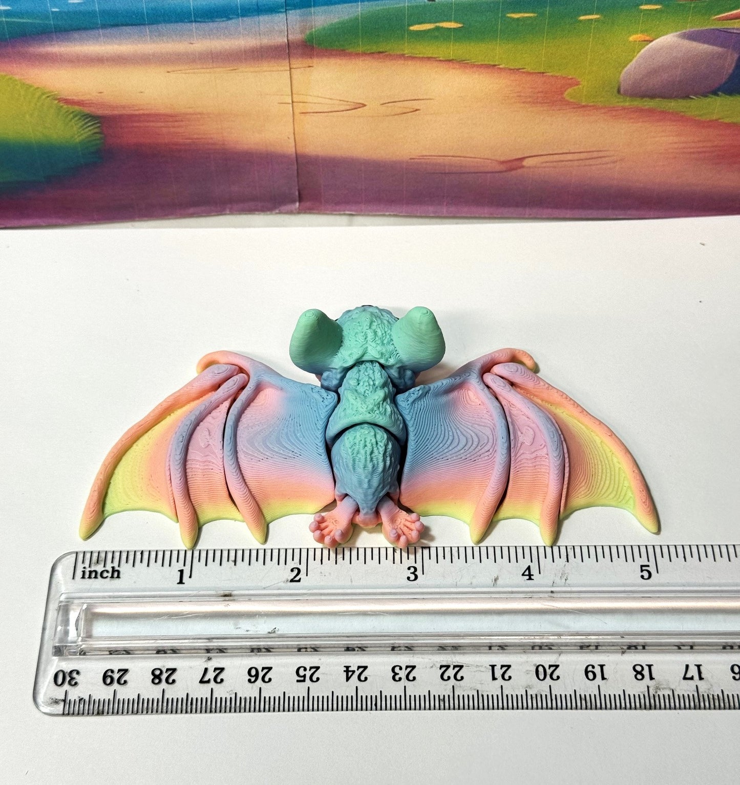 Articulated Cinderbat for Halloween Decor, 3D Printed Bat, Rainbow Poseable Fidget Trick or Treat Mini Bats