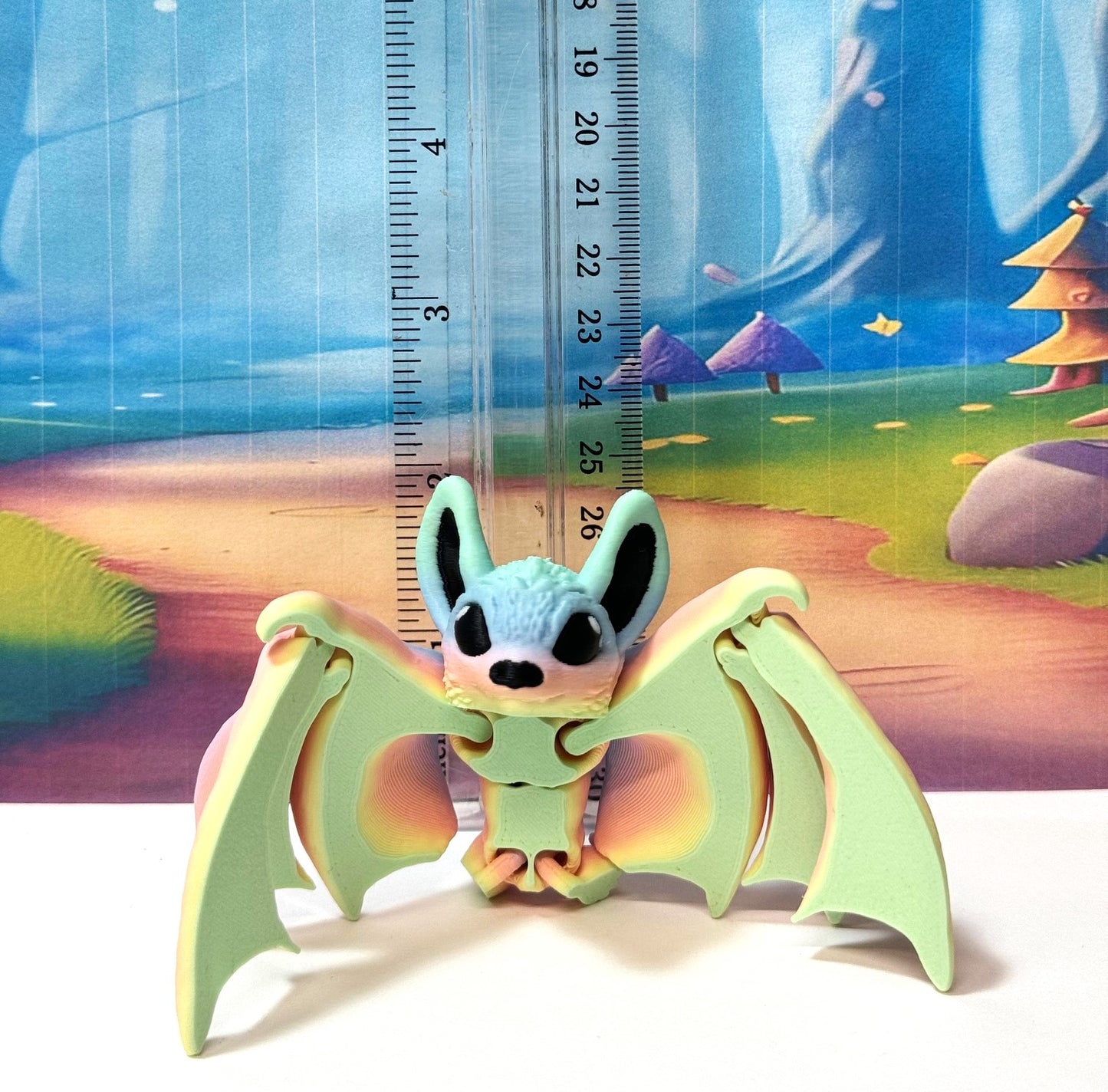 Articulated Cinderbat for Halloween Decor, 3D Printed Bat, Rainbow Poseable Fidget Trick or Treat Mini Bats