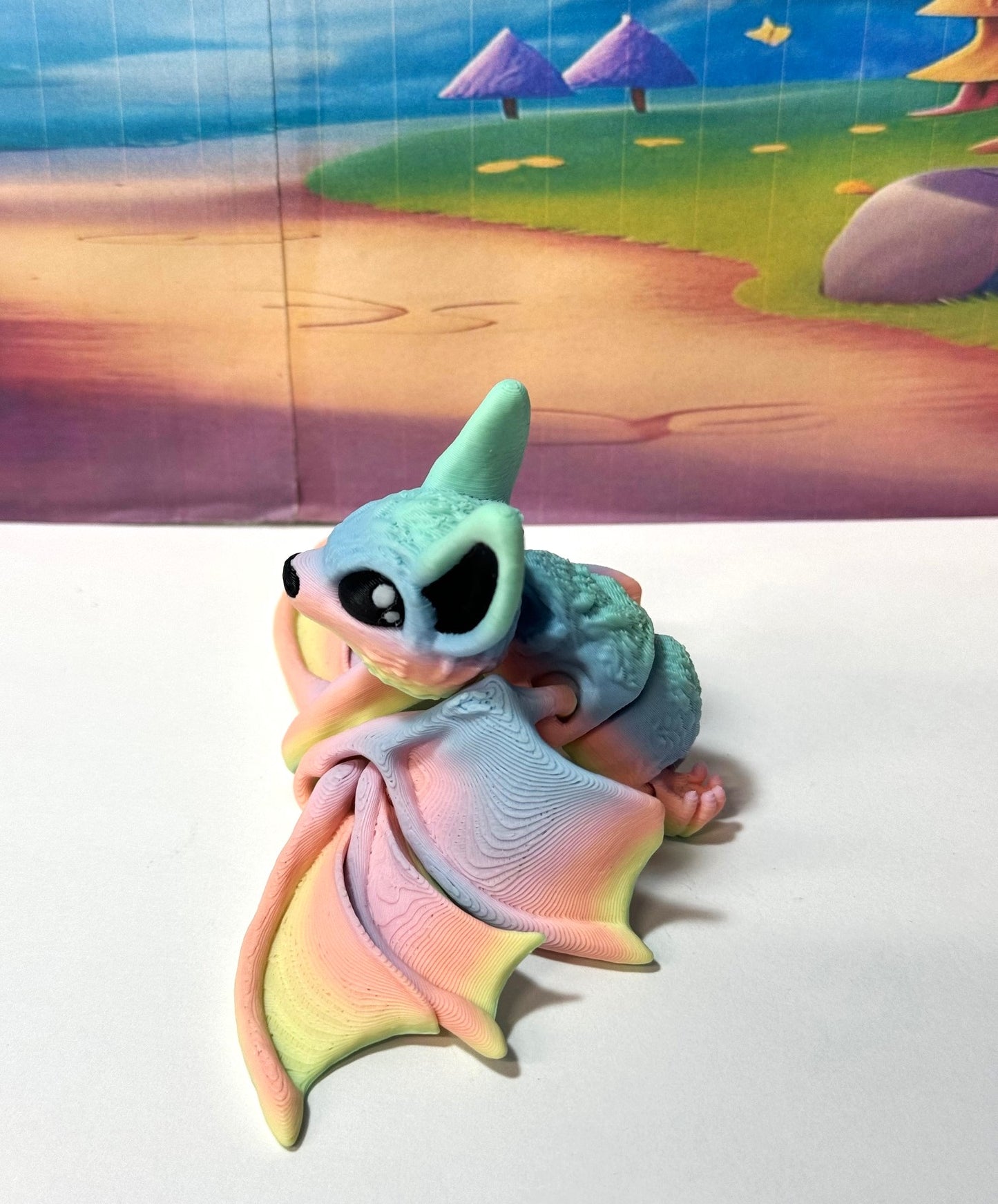 Articulated Cinderbat for Halloween Decor, 3D Printed Bat, Rainbow Poseable Fidget Trick or Treat Mini Bats
