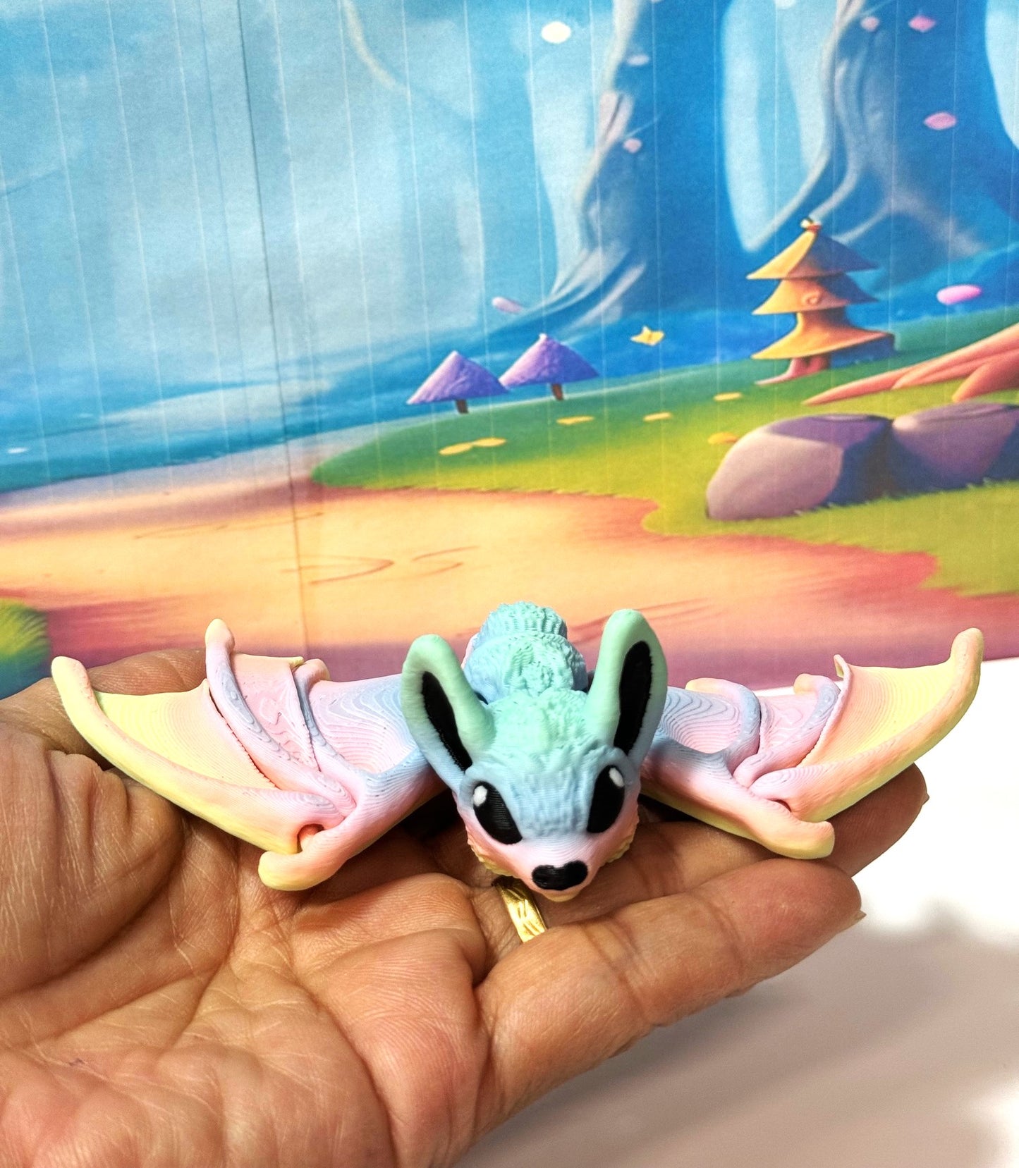 Articulated Cinderbat for Halloween Decor, 3D Printed Bat, Rainbow Poseable Fidget Trick or Treat Mini Bats