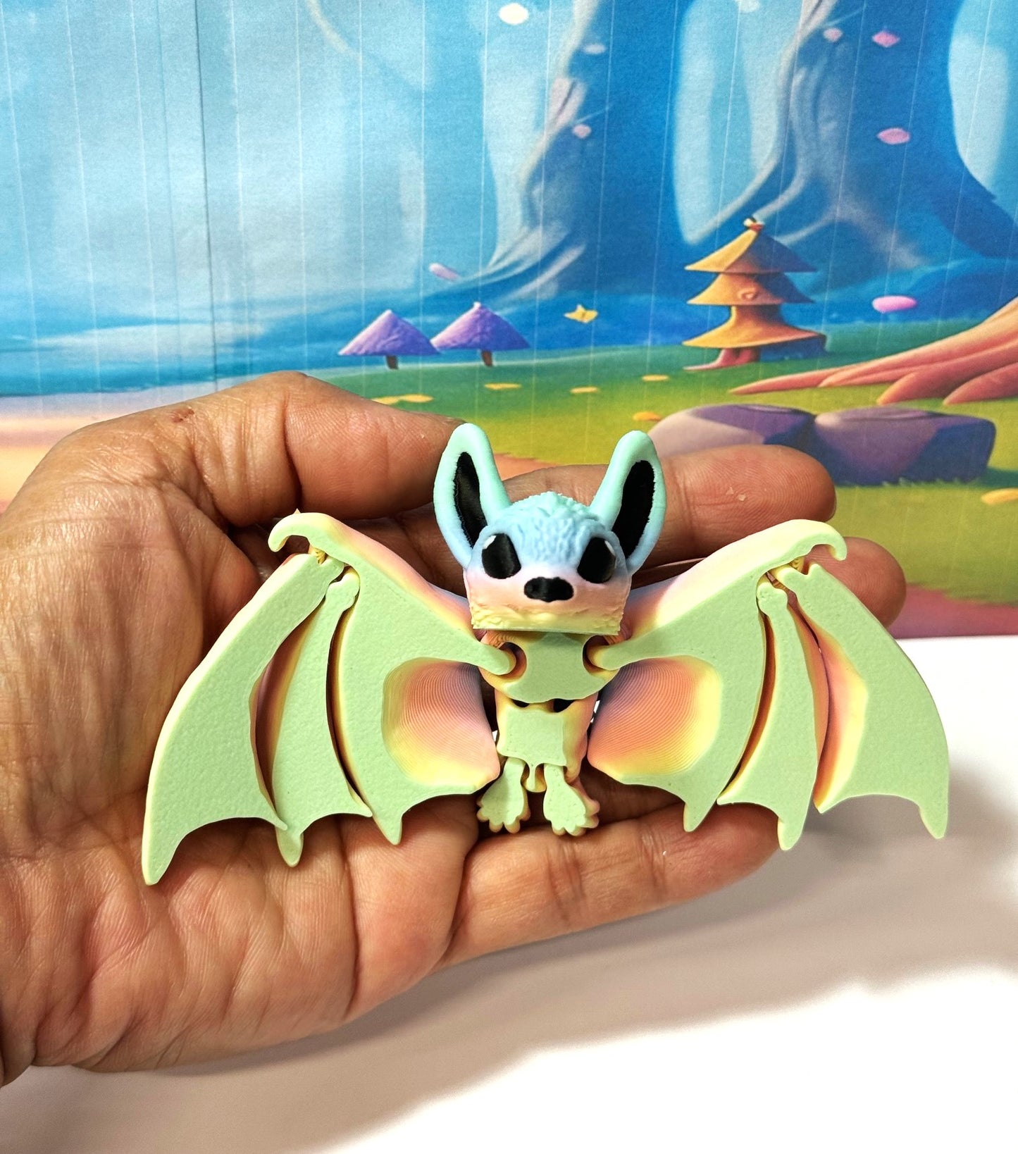 Articulated Cinderbat for Halloween Decor, 3D Printed Bat, Rainbow Poseable Fidget Trick or Treat Mini Bats