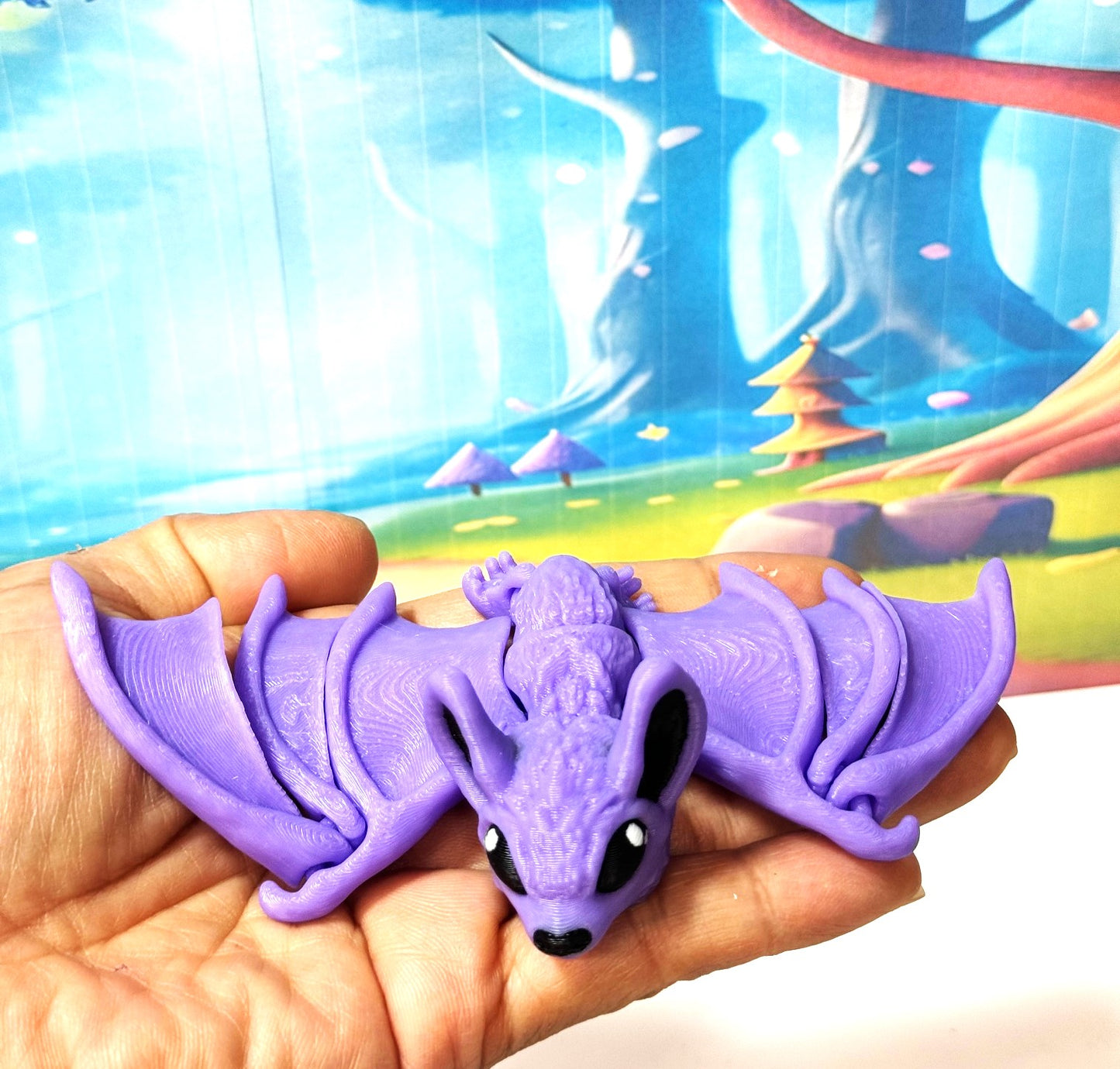 Articulated Cinderbat for Halloween Decor, 3D Printed Bat, Purple Poseable Fidget Trick or Treat Mini Bats