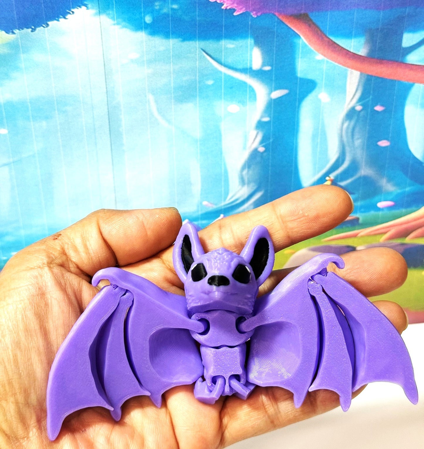 Articulated Cinderbat for Halloween Decor, 3D Printed Bat, Purple Poseable Fidget Trick or Treat Mini Bats