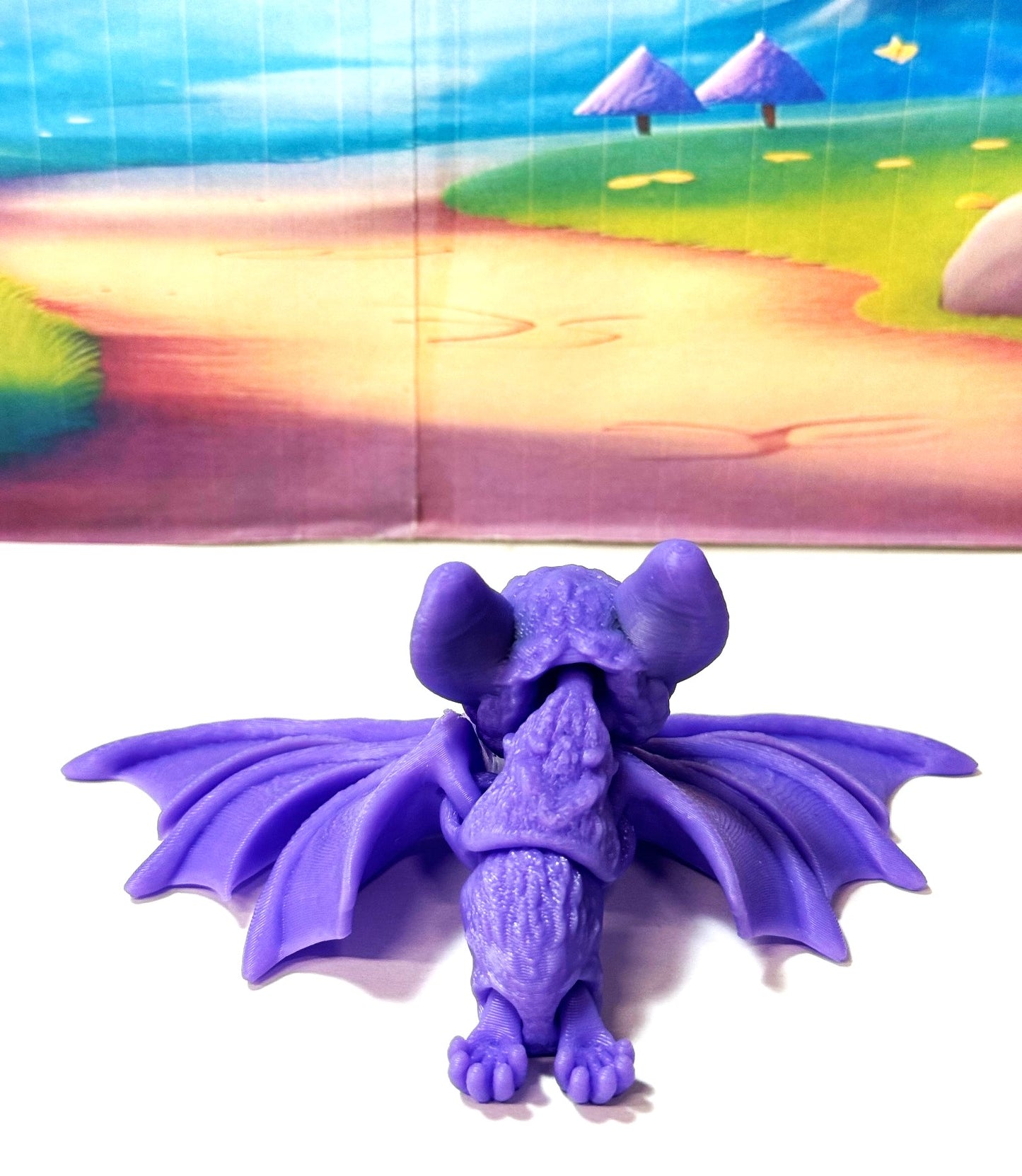 Articulated Cinderbat for Halloween Decor, 3D Printed Bat, Purple Poseable Fidget Trick or Treat Mini Bats