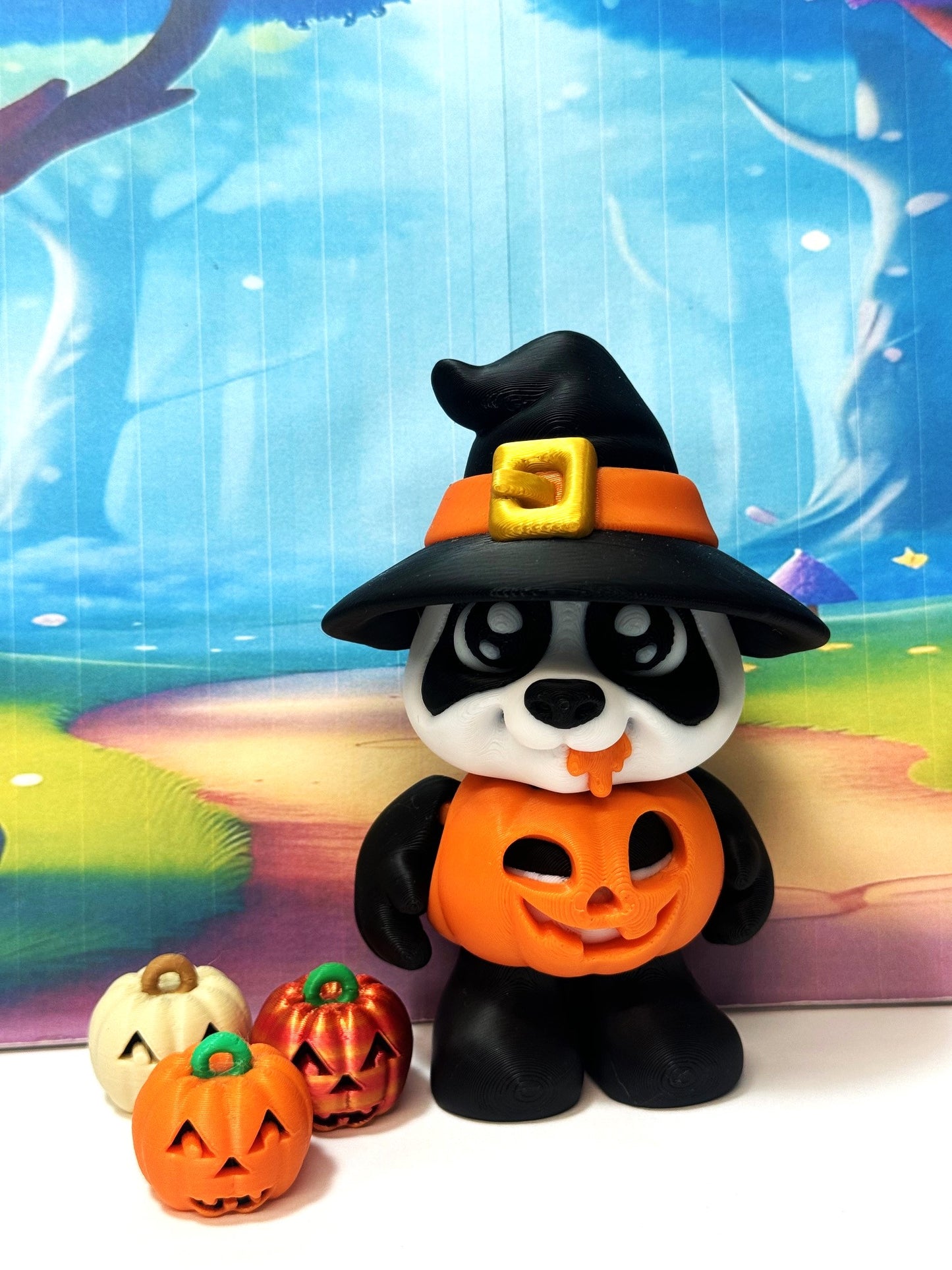 2pcs Pumpkin Pandas – 3D Printed Articulated Panda – 4" Halloween Witch Hat Panda Figurine - Fall Holiday Decoration (Copy)