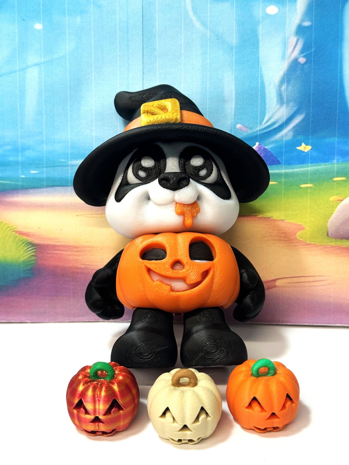 2pcs Pumpkin Pandas – 3D Printed Articulated Panda – 4" Halloween Witch Hat Panda Figurine - Fall Holiday Decoration (Copy)