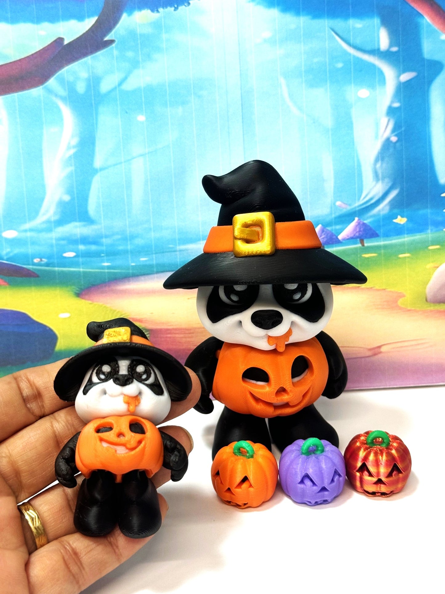 2pcs Pumpkin Pandas – 3D Printed Articulated Panda – 4" Halloween Witch Hat Panda Figurine - Fall Holiday Decoration (Copy)