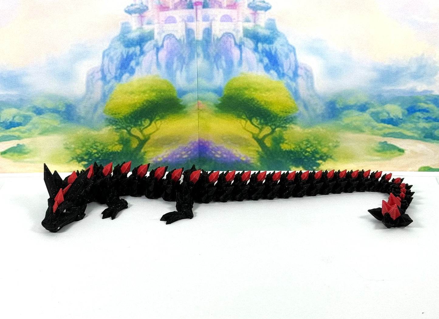 3D Printed Dragon, Articulated Black and Red Crystal Dragon, Fidget ADHD Dragon Toy - D022-DR