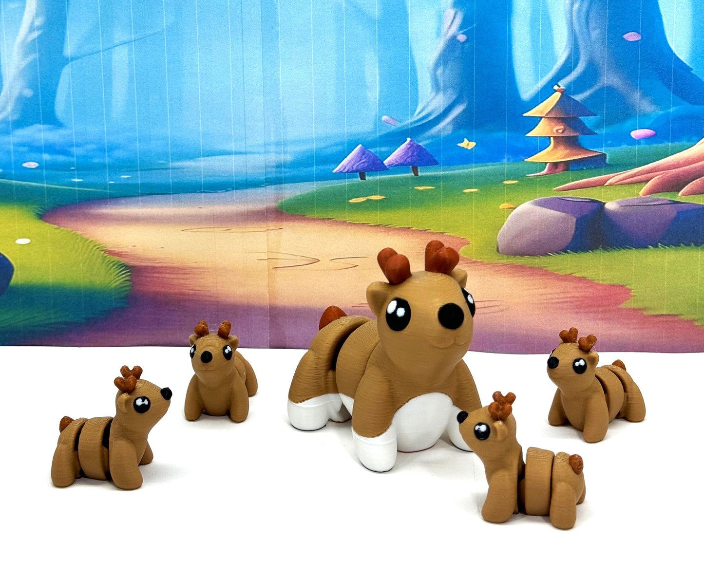 5pcs 3d Printed Christmas Reindeers, Articulated Mini Reindeer Charms, Christmas Animal Figure Ornaments - AR001-5X