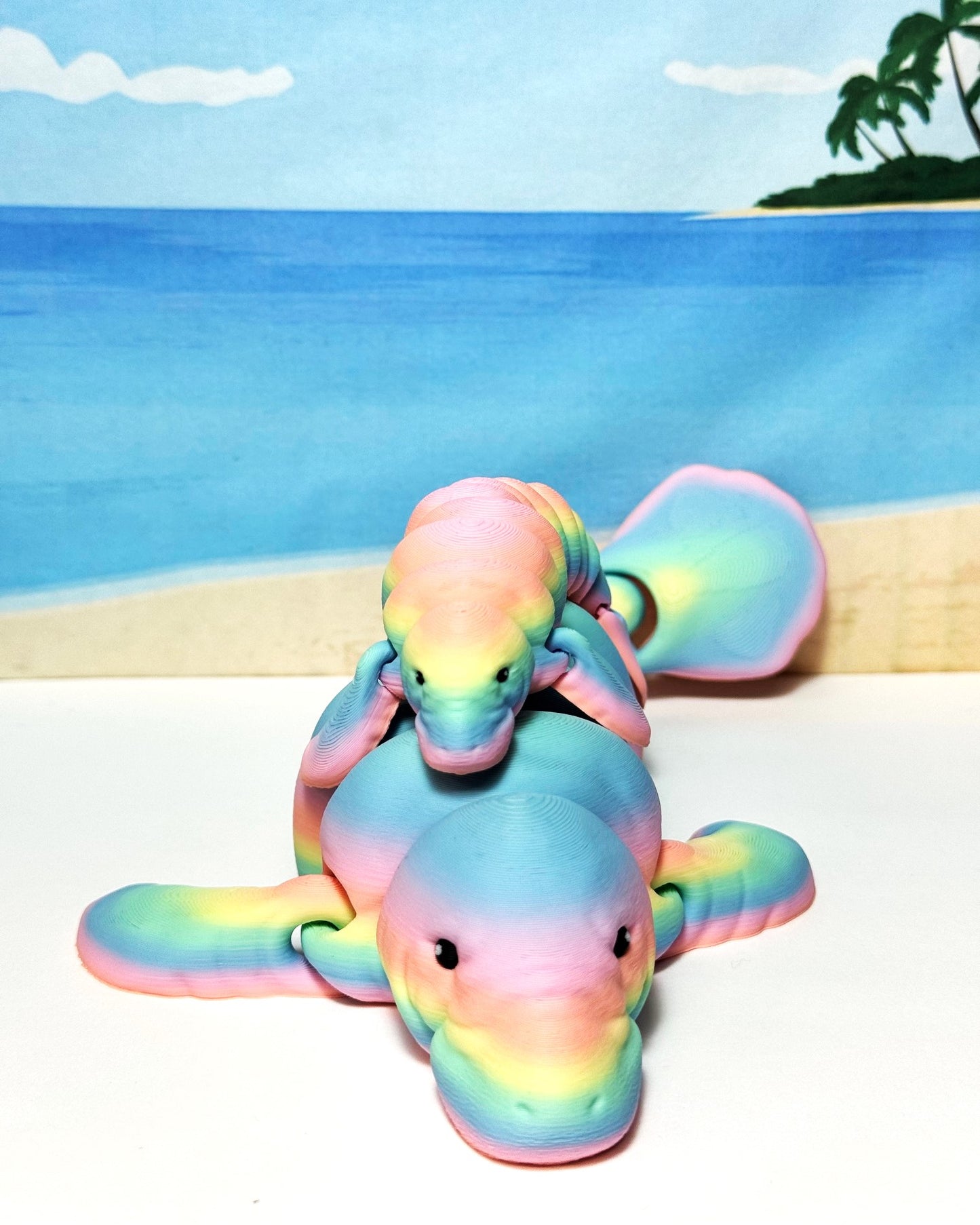 2pcs Cute Articulated Manatee, 3d Printed Mother and Child Manatee, Flexible Fidget Toy, Sea Animal Creatures, Stress Relief Fidget Toy