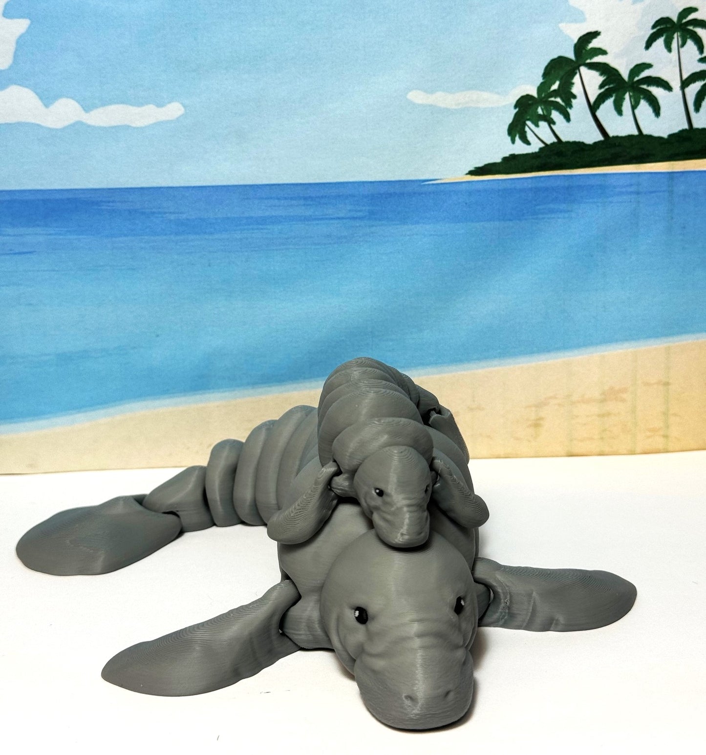 2pcs Cute 3D Printed Manatee, Mother and Child Manatee, Flexible Fidget Toy, Sea Animal Creatures, Stress Relief Fidget Toy