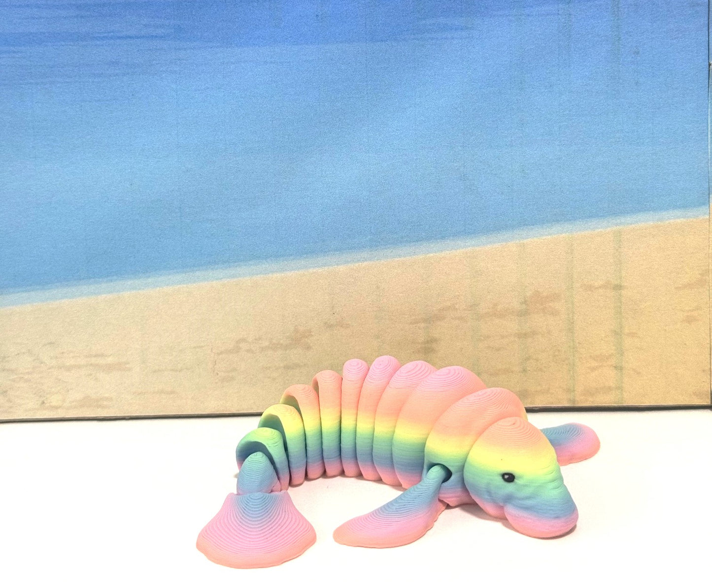Cute Articulated Manatee, 3D Printed Manatee, 4.5" Full Articulated Rainbow Manatee, Sea Animal Desk Decor
