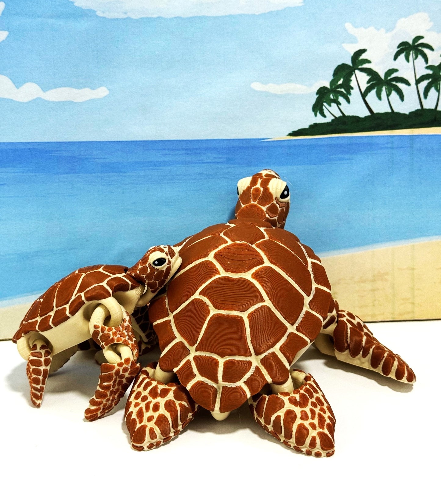2pcs Cute Articulated Sea Turtle, 3d Printed Mother and Child Sea Turtle, Flexible Fidget Toy, Sea Animal Creatures