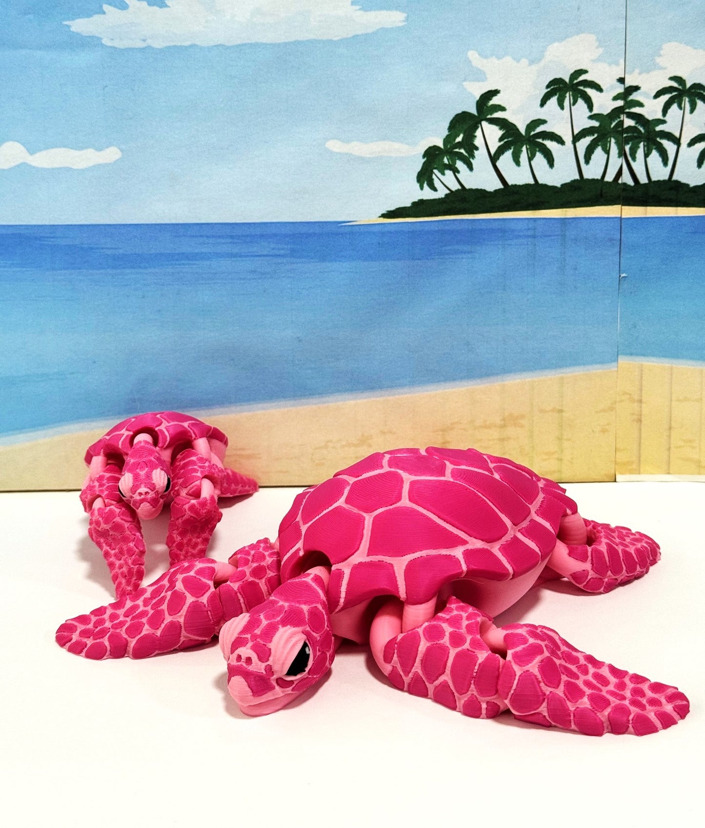 2pcs Articulated Sea Turtle, Cute 3D Printed Mother and Child Sea Turtle, Flexible Fidget Toy, Sea Animal Creatures