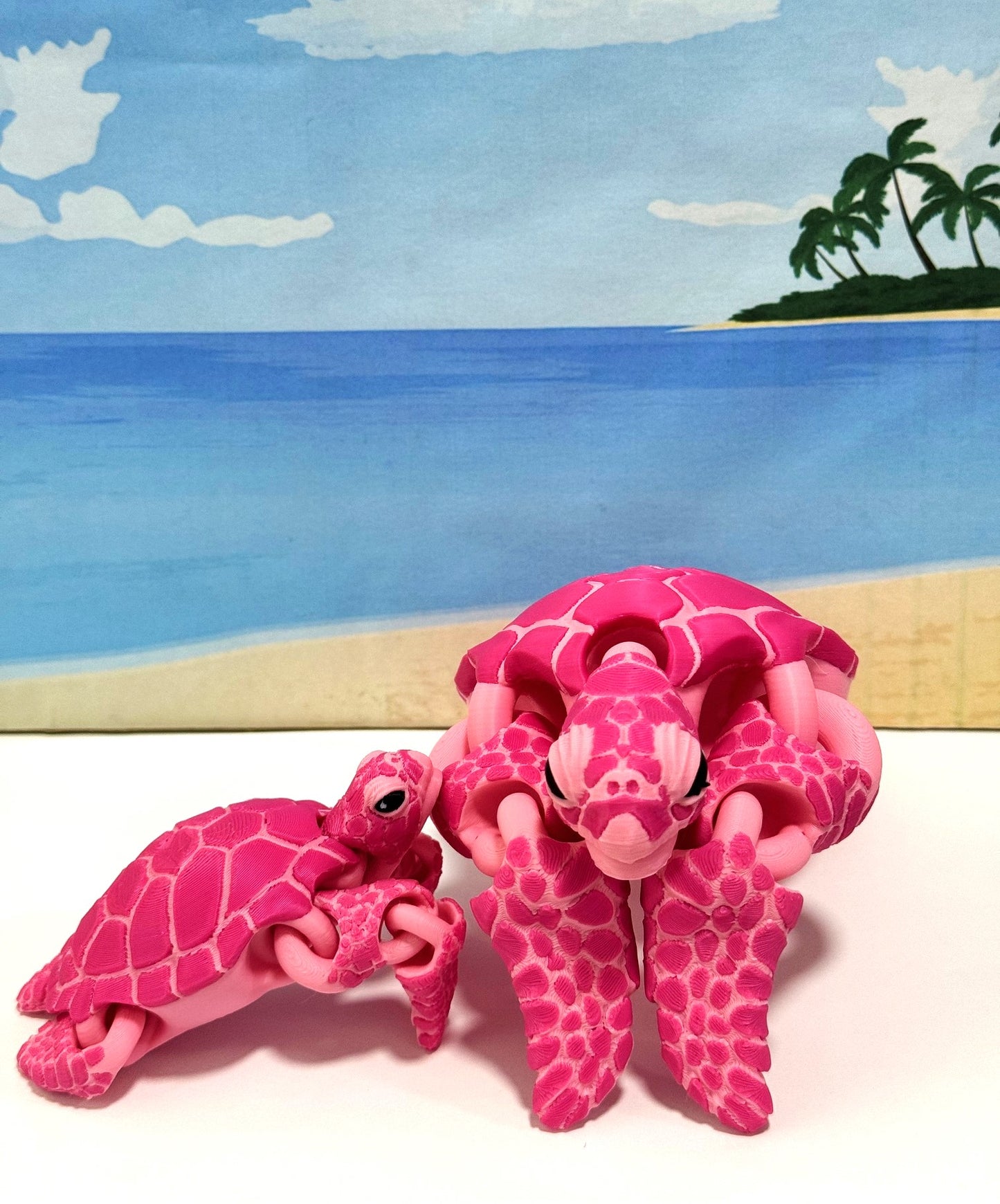 2pcs Articulated Sea Turtle, Cute 3D Printed Mother and Child Sea Turtle, Flexible Fidget Toy, Sea Animal Creatures