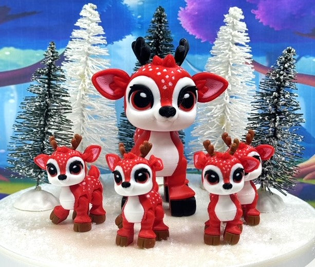 5pcs 3D Printed Reindeers, Articulated Christmas Baby Reindeers, Fidget ADHD Autism Toy, Holiday Decor - ABR001-RED