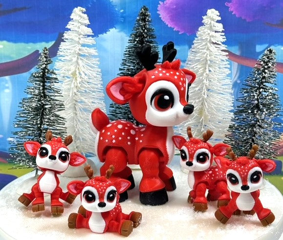 5pcs 3D Printed Reindeers, Articulated Christmas Baby Reindeers, Fidget ADHD Autism Toy, Holiday Decor - ABR001-RED