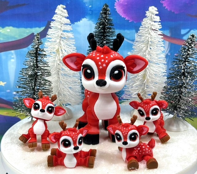 5pcs 3D Printed Reindeers, Articulated Christmas Baby Reindeers, Fidget ADHD Autism Toy, Holiday Decor - ABR001-RED