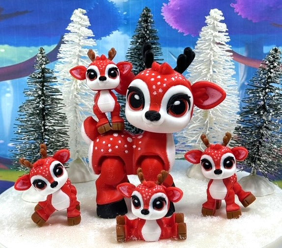 5pcs 3D Printed Reindeers, Articulated Christmas Baby Reindeers, Fidget ADHD Autism Toy, Holiday Decor - ABR001-RED
