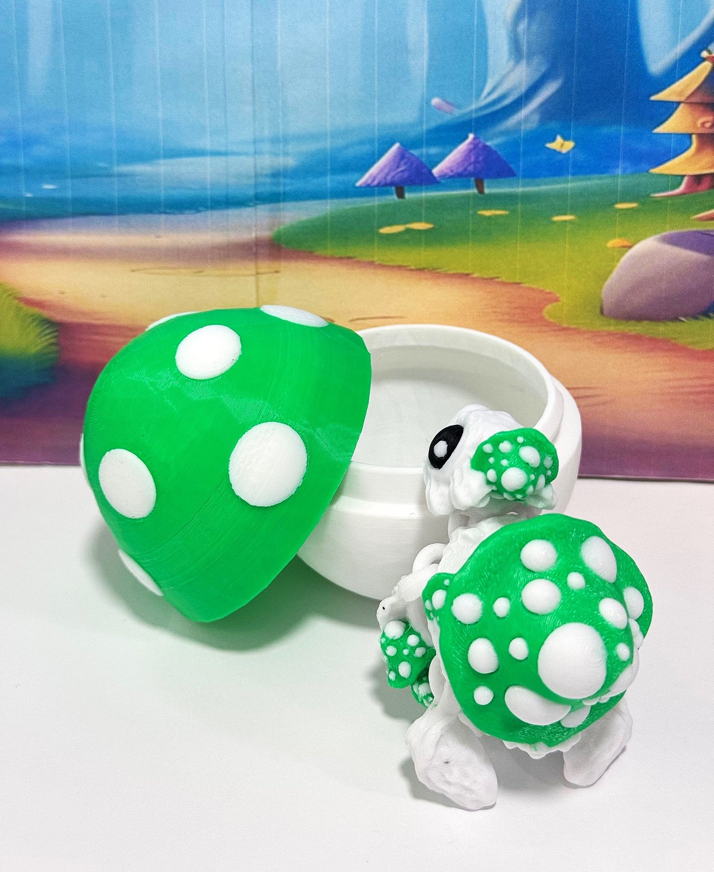 Cute Articulating Mushroom Turtle, 3" Fall Halloween Decor Desk Decor Fidget ADHD Toy - AMT001-GREEN