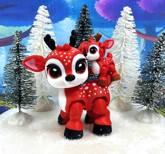 5pcs 3D Printed Reindeers, Articulated Christmas Baby Reindeers, Fidget ADHD Autism Toy, Holiday Decor - ABR001-RED