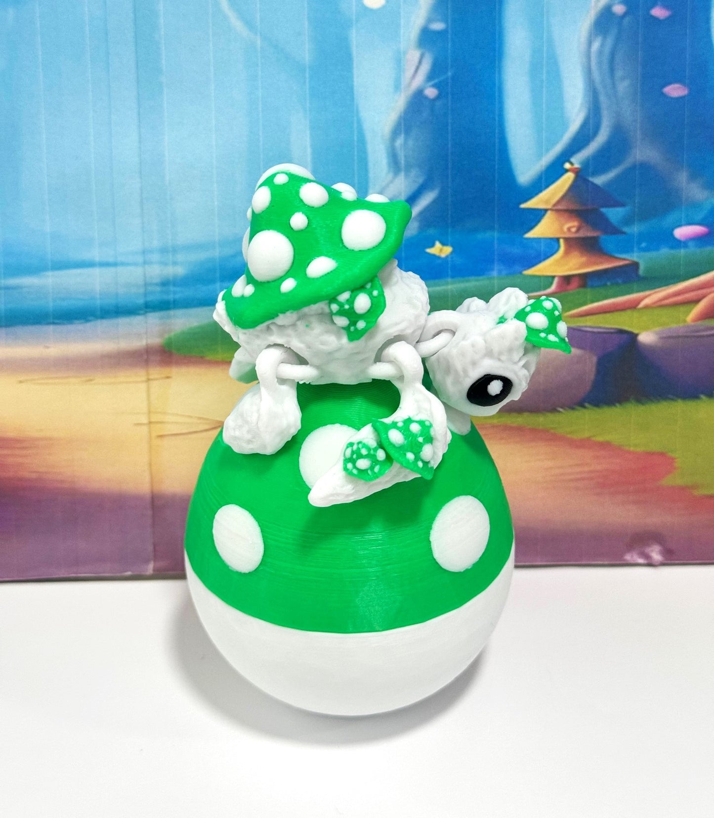 Cute Articulating Mushroom Turtle, 3" Fall Halloween Decor Desk Decor Fidget ADHD Toy - AMT001-GREEN
