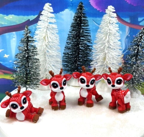 5pcs 3D Printed Reindeers, Articulated Christmas Baby Reindeers, Fidget ADHD Autism Toy, Holiday Decor - ABR001-RED
