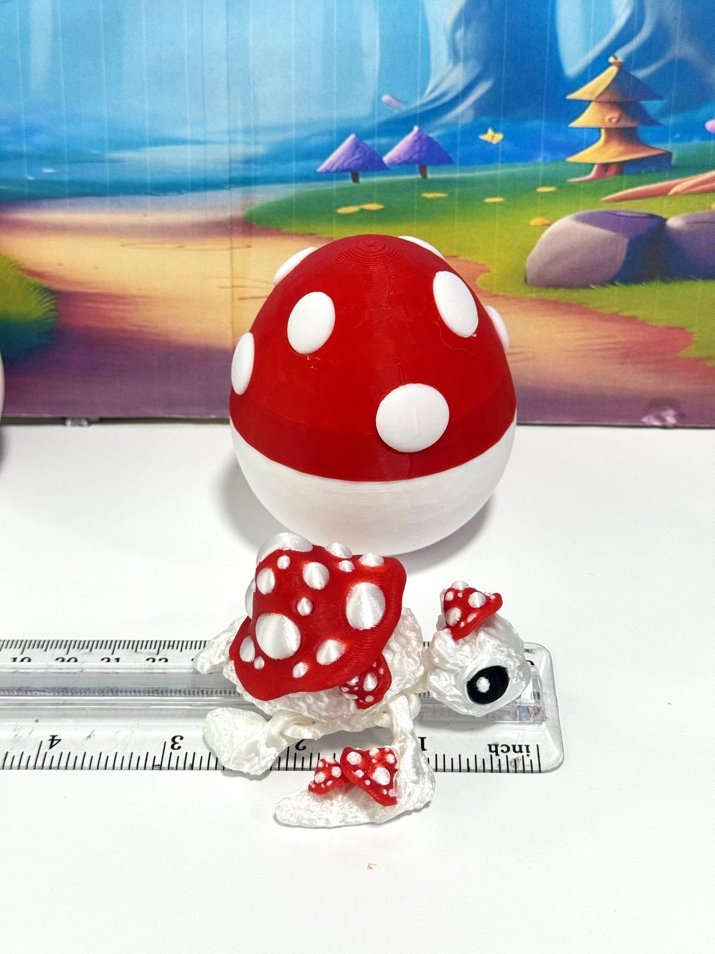 Articulating Mushroom Turtle, 3" Fall Halloween Decor Desk Decor Fidget ADHD Toy - AMT001-RED