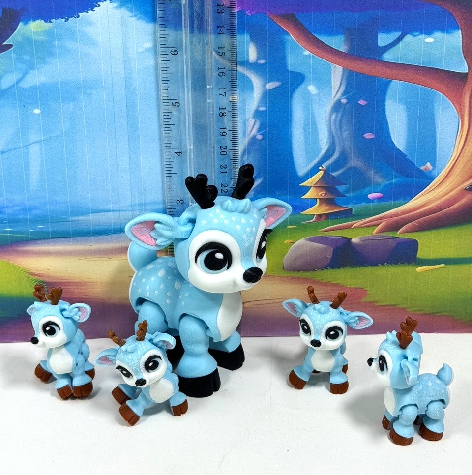 5pcs 3D Printed Reindeers, Articulated Christmas Baby Reindeers, Fidget ADHD Autism Toy, Holiday Decor - ABR001-BLUE