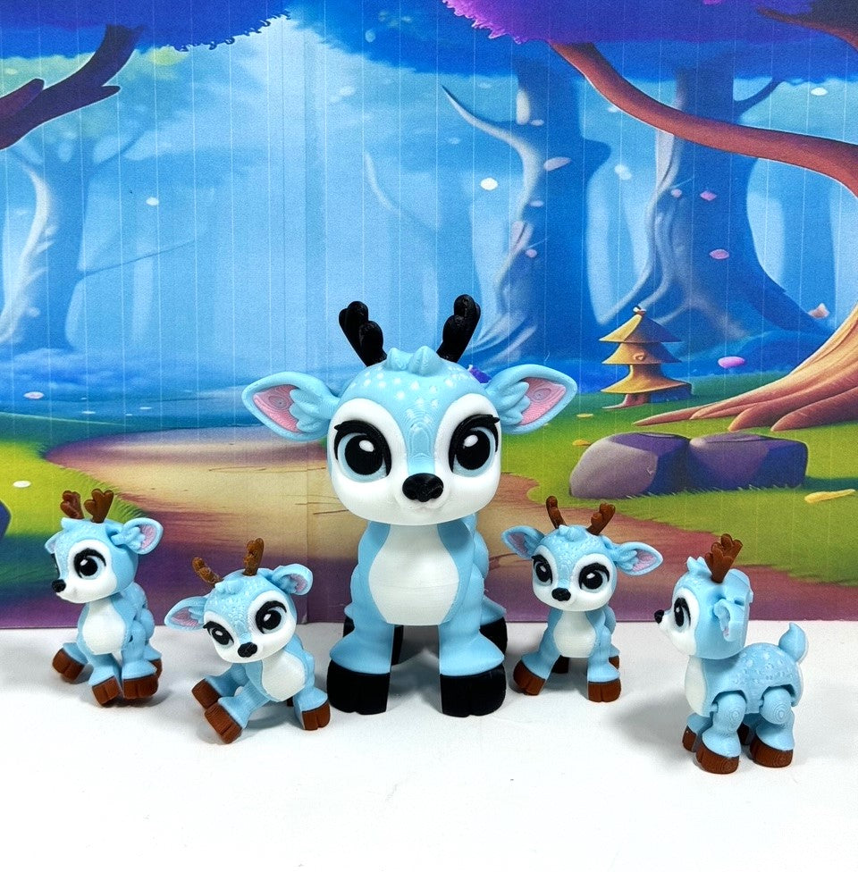 5pcs 3D Printed Reindeers, Articulated Christmas Baby Reindeers, Fidget ADHD Autism Toy, Holiday Decor - ABR001-BLUE