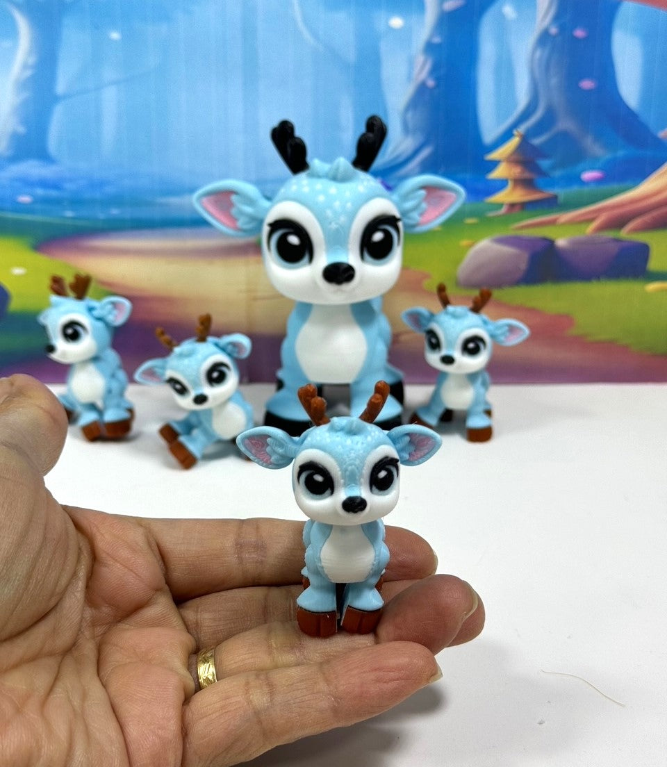 5pcs 3D Printed Reindeers, Articulated Christmas Baby Reindeers, Fidget ADHD Autism Toy, Holiday Decor - ABR001-BLUE