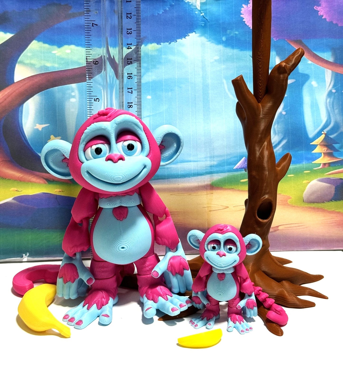 2pcs Articulated Monkey, 3D Printed Fidget Toy, Posable, Hangable Monkeys, Stands on Its Own for Fun Poses and Display-AM001-MC-PB